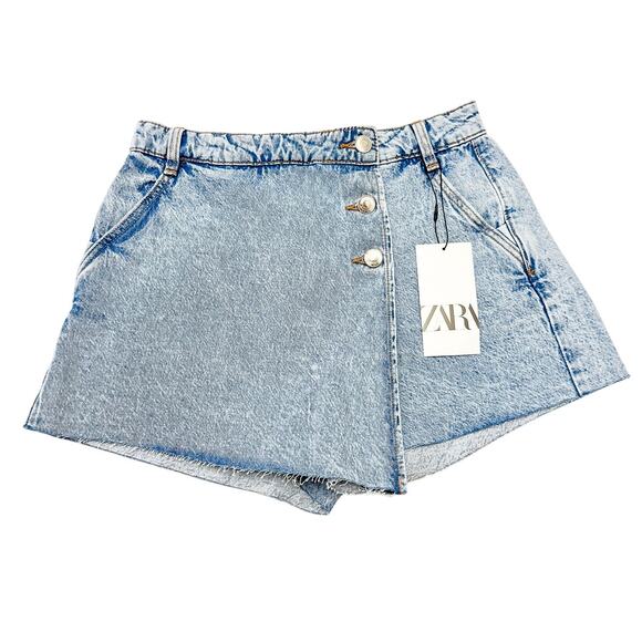 Zara Vintage Acid Wash Denim Skort Front Pockets Size Small NWT - Picture 1 of 7